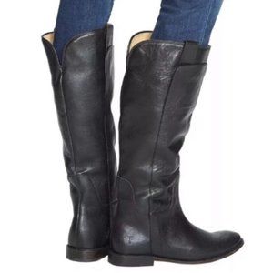 Frye Paige Black Italian Leather Pull On Sleek Riding Boots 7.5B